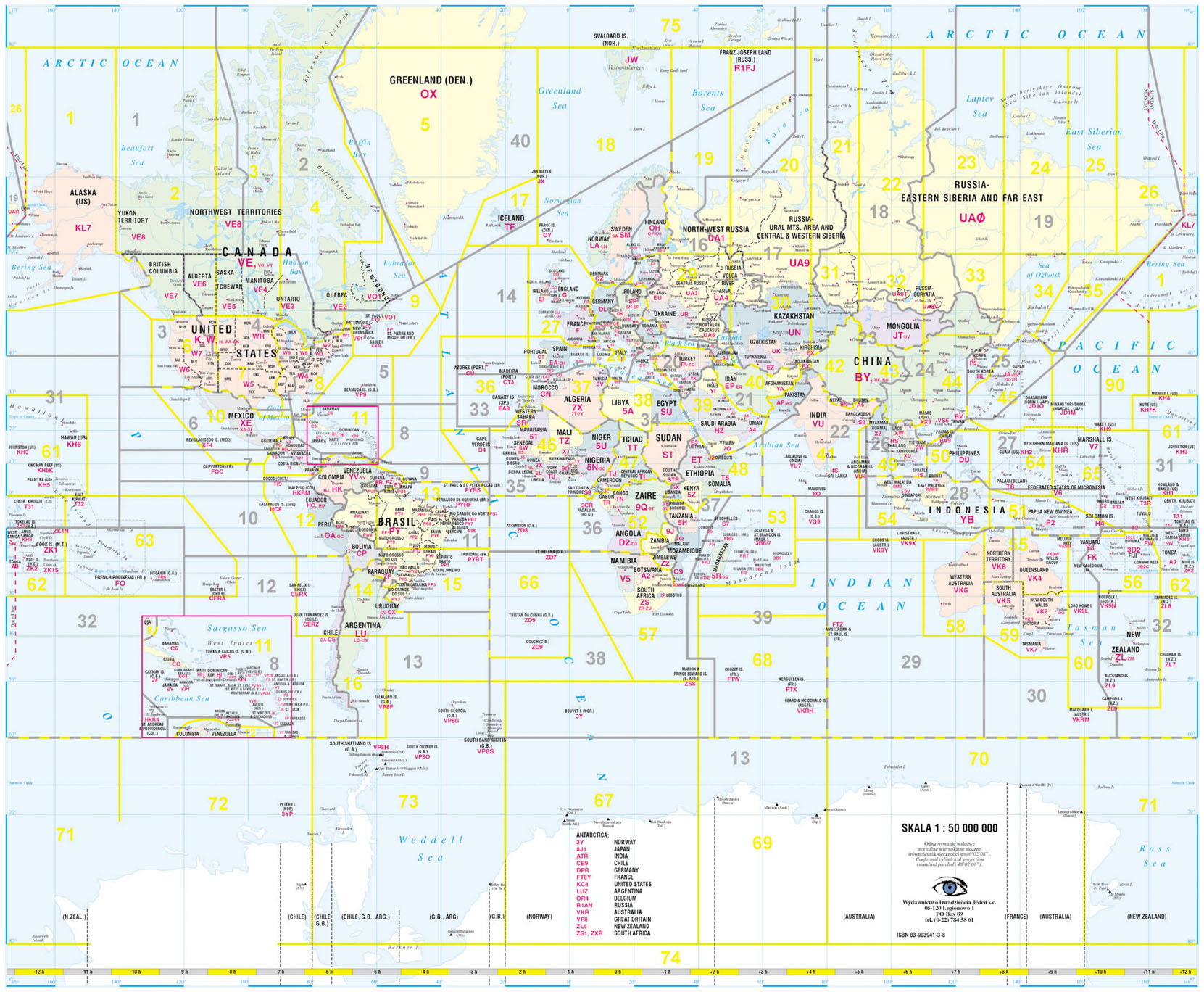 2018 Ham Radio Map with DXCC lookup table 23x33" Amateur Radio Prefixes 