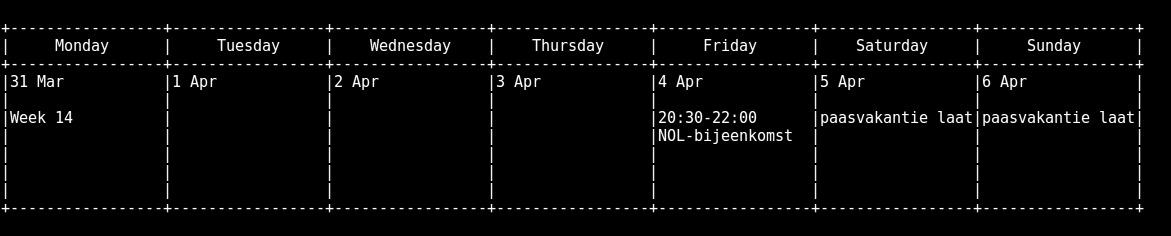 Example output of the wk script